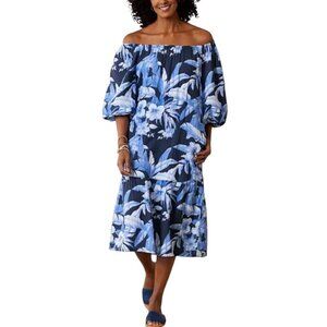 Tommy Bahama NWT $178 Daybreak Hibiscus Midi Dress, Blue Floral Women's Size S